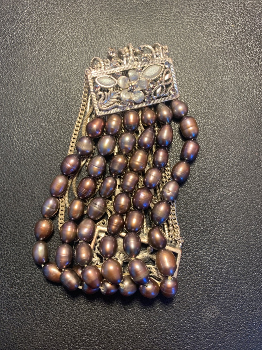 Sterling Silver Multi-Strand Black Pearl Bracelet (real stones)